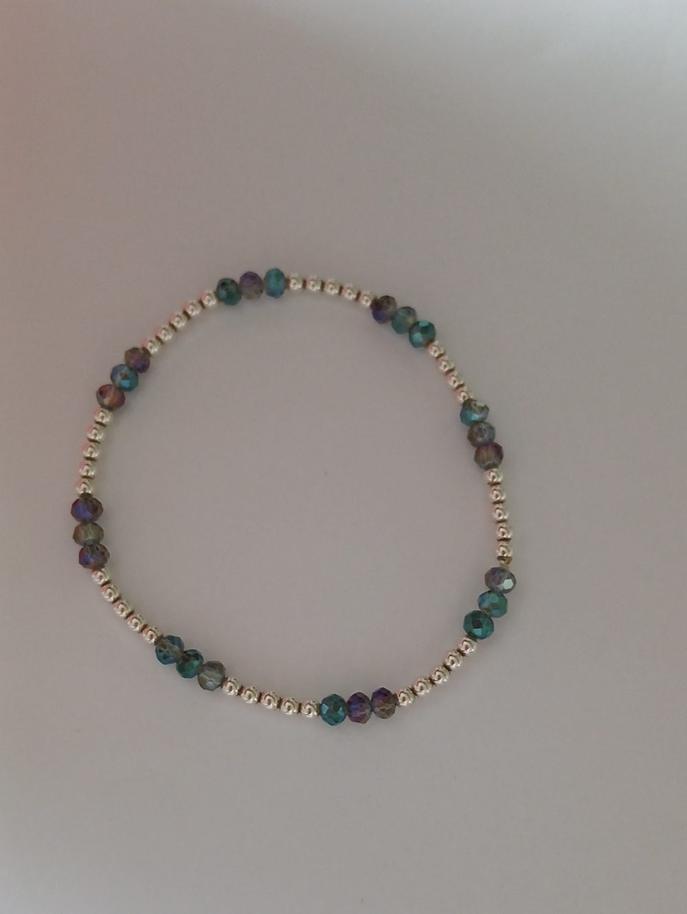 Sterling Silver 925 Beaded Bracelet with Iridescent Blue-Green Crystal Accents